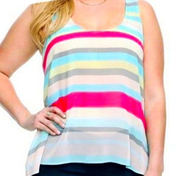 Torrid striped sherbert Chiffon hi low top shirt blouse - Picture 1 of 7